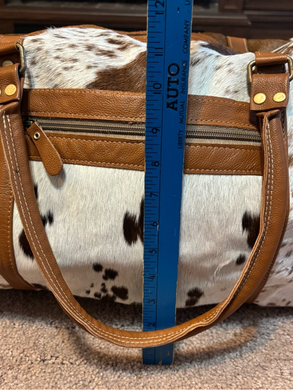 Myra Bag Cowhide Duffel Bag with Tan Leather Trim - Picture 8 of 13